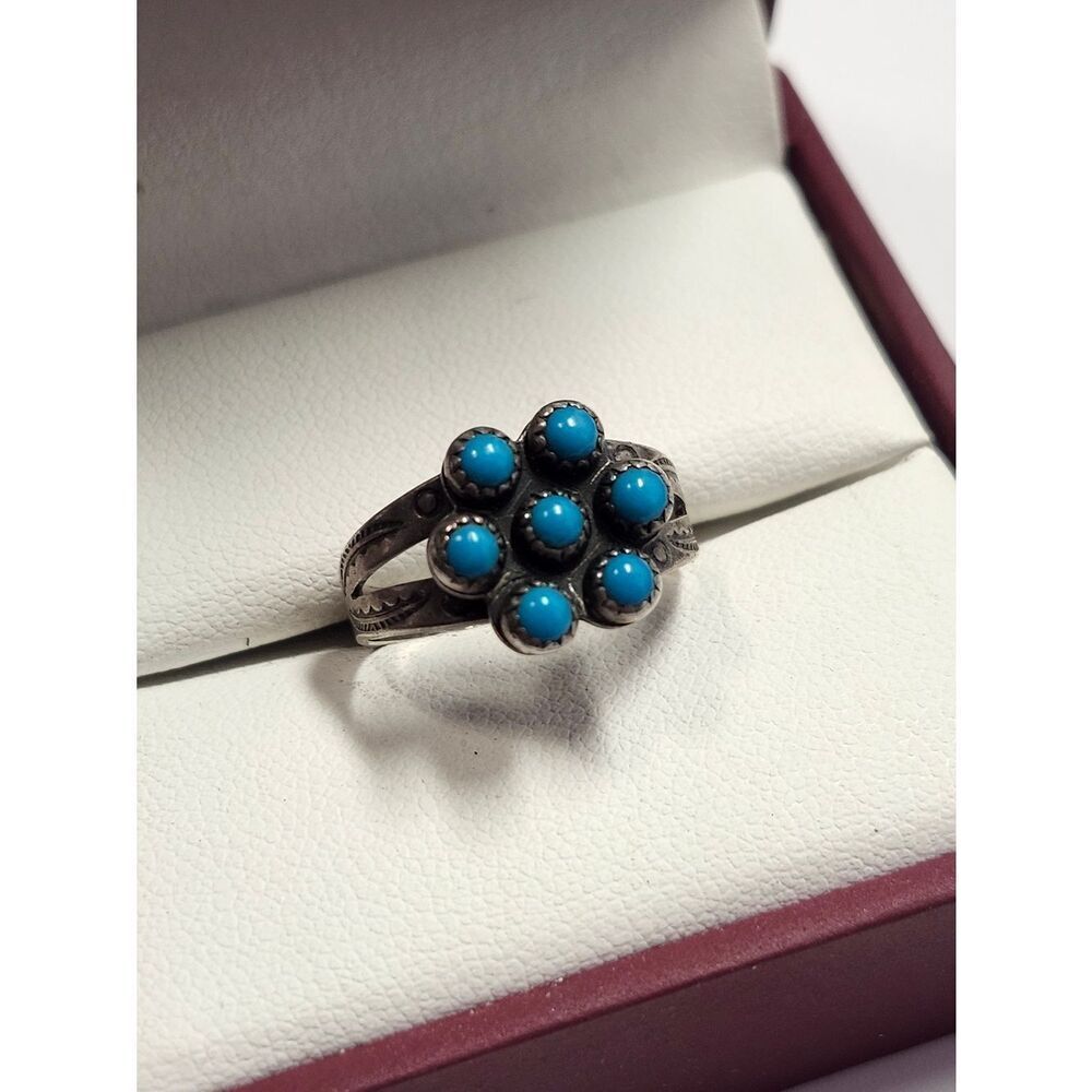 Sterling Silver Cluster Ring with Blue Turquoise Size 6.5